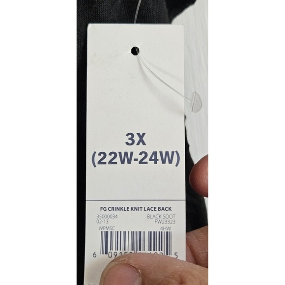 NWT Faded Glory black‎ crochet shoulder back women 3X blouse crinkled - Picture 3 of 8